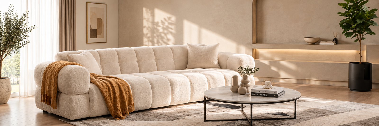 Luxury sofa styled in a contemporary living room
