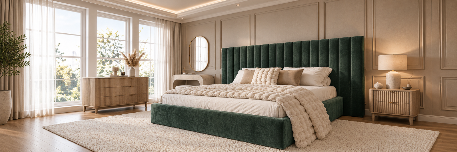 Layered luxury mattress on a bed frame