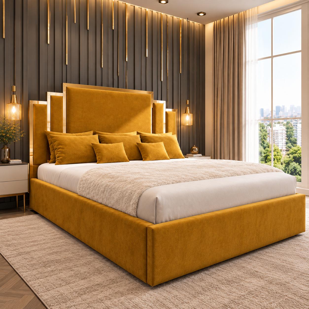Rabbora Golden Crown Slatted Ottoman Bed