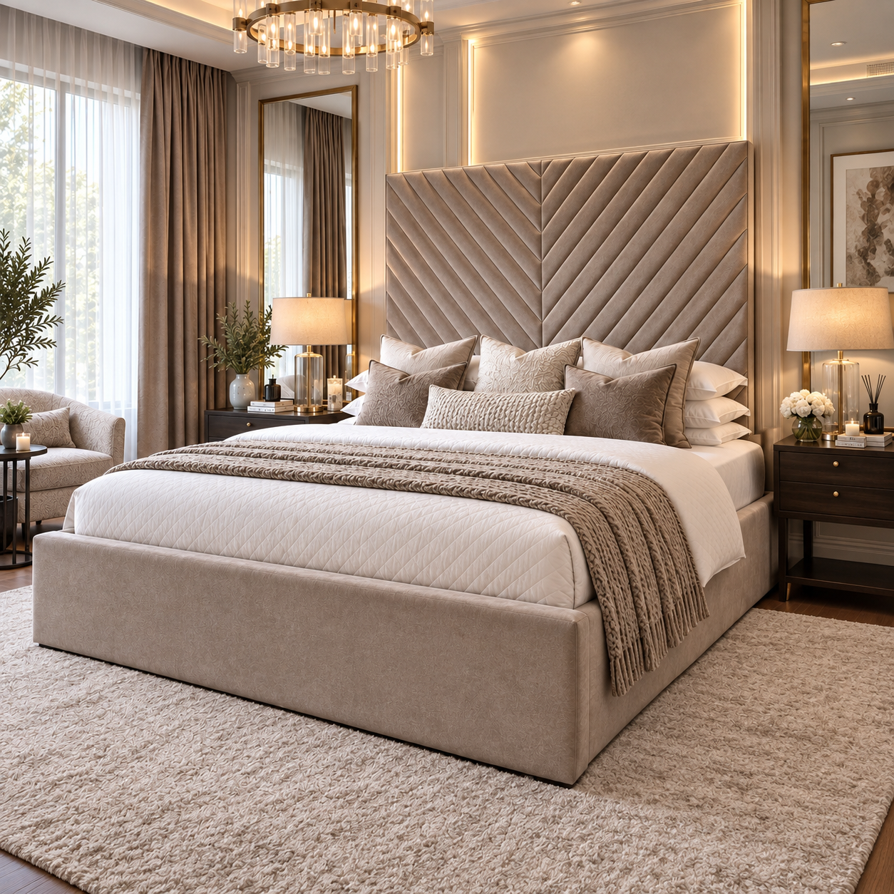 Rabbora Silver Fern Slatted High Headboard Bed