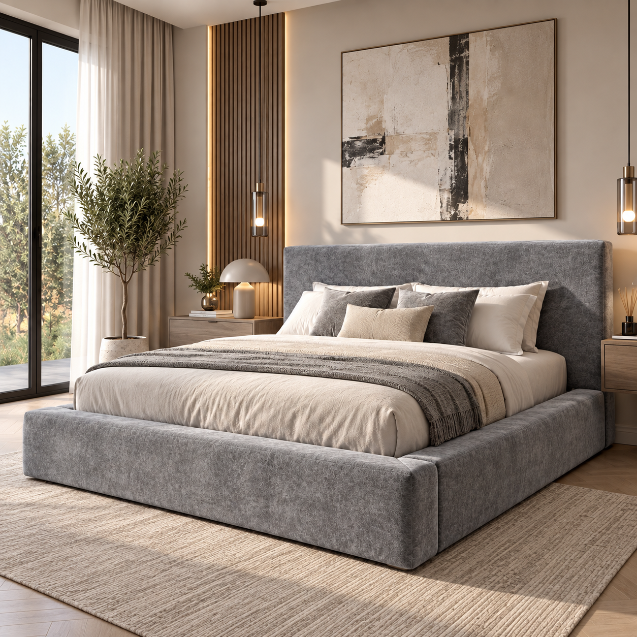 Rabbora Teddy Zen Slatted Boucle Ottoman Bed