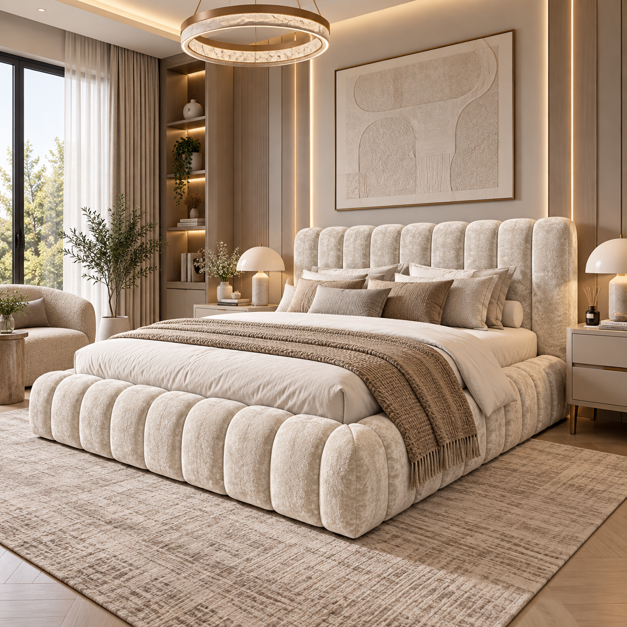 Rabbora Cloud Slatted Boucle Bed